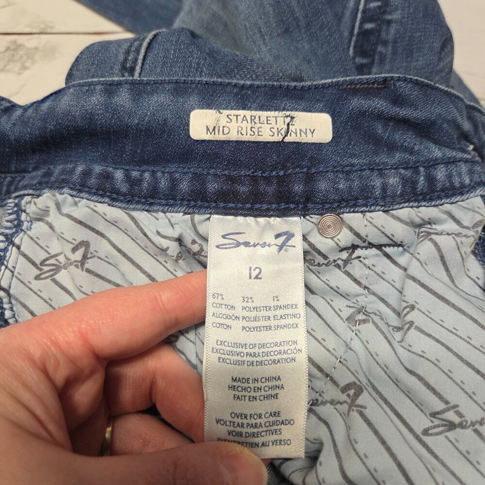 Seven7 Starlette Size 12 Medium Wash Denim Blue Pocket Detail Mid Rise Skinny - Picture 9 of 10